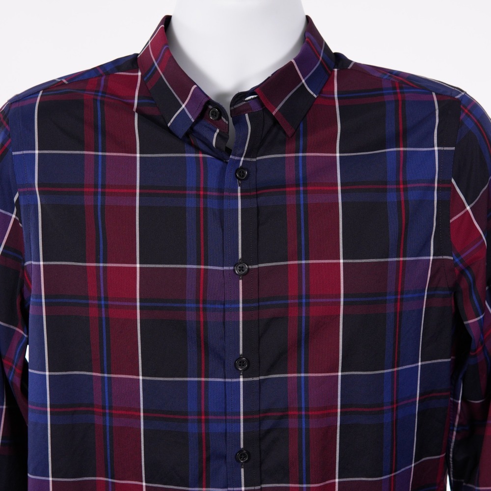 Express Extra Slim Performance Men's Red Blue Plaid Medium 15-15.5 Dress Shirt
